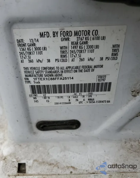 2015 Ford F150 Super Cab z USA, uszkodzony, nr VIN 1FTEX1C88FFA25114